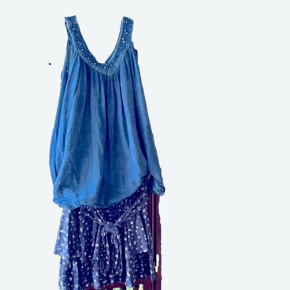 WHITEROOM + CACTUS Double Layered Mini Skirt Smocked Waist Tie Belt Medium SxSW - Picture 9 of 11